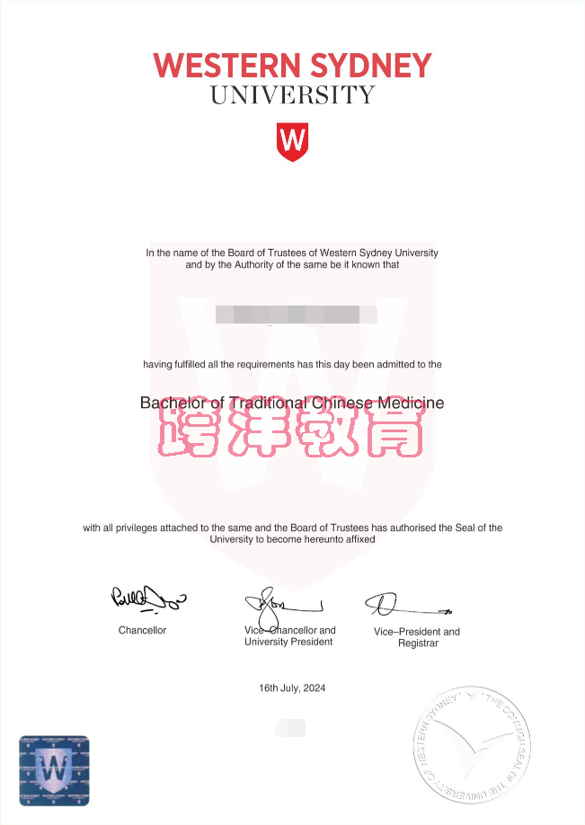 澳洲西悉尼大学WSU毕业证样本.png